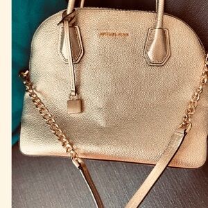 Michael Kors Metallic Gold Satchel with handles and crossbody strap